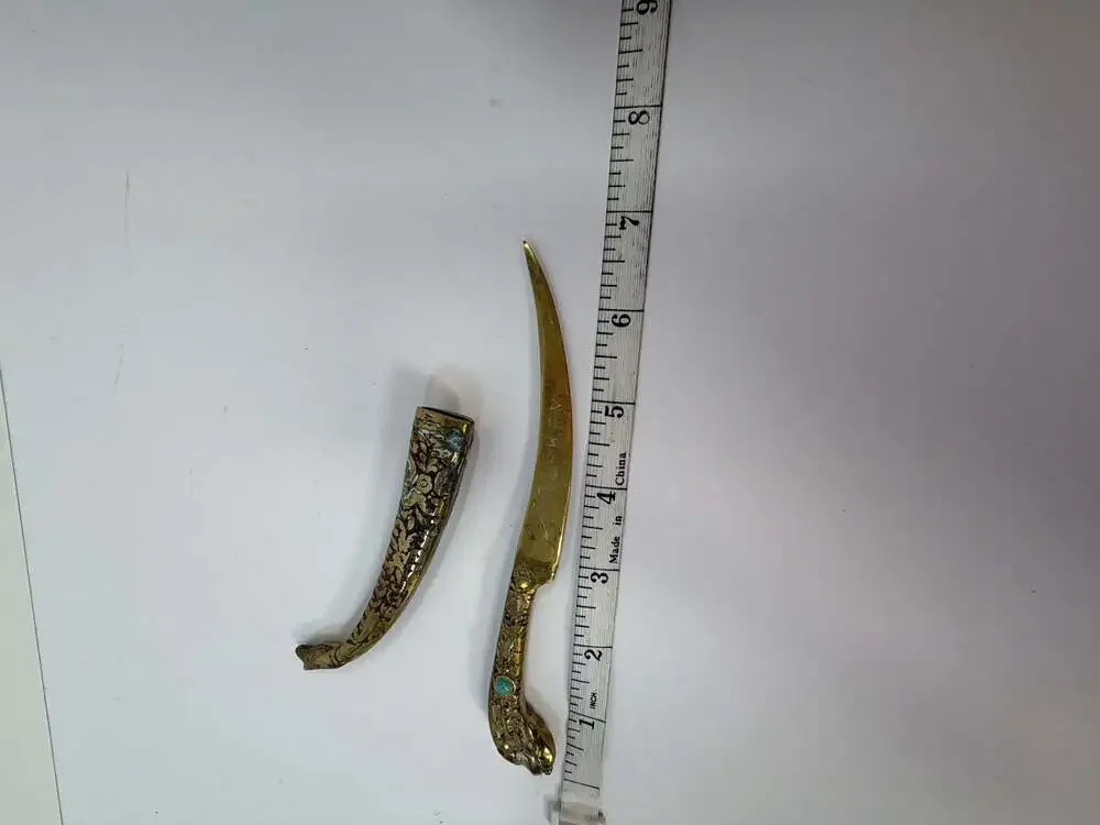 Vintage Ornate Brass Letter Opener with Scabbard‎ Marked Turkey